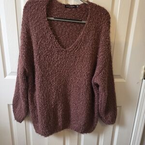 Cozy V-Neck Sweater in Plum by Ultra Flirt